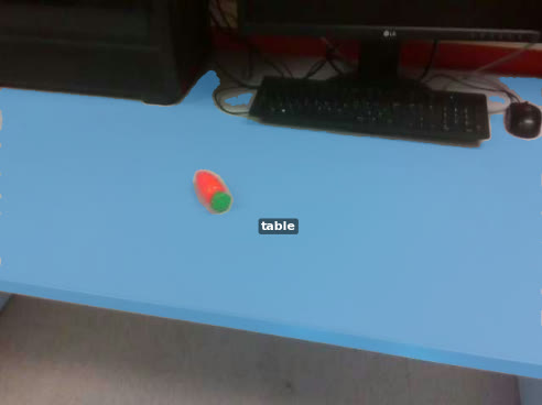 Segmented camera view showing a carrot on a desk.